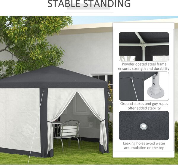 Outsunny 4M Hexagon Gazebo, Netting Party Tent, Patio Canopy Outdoor Event Shelter for Activities, Shade Resistant, Dark Grey