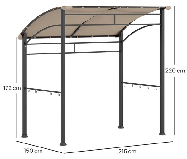 Outsunny 2.2 x 1.5 m BBQ Grill Gazebo Tent, Garden Grill with Metal Frame, Curved Canopy and 10 Hooks, Outdoor Sun Shade, Khaki