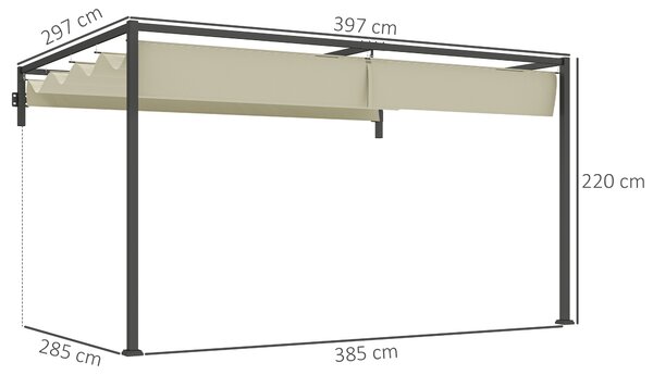Outsunny 3 x 4m Lean To Steel Pergola, with Moving Fabric Canopy - Khaki