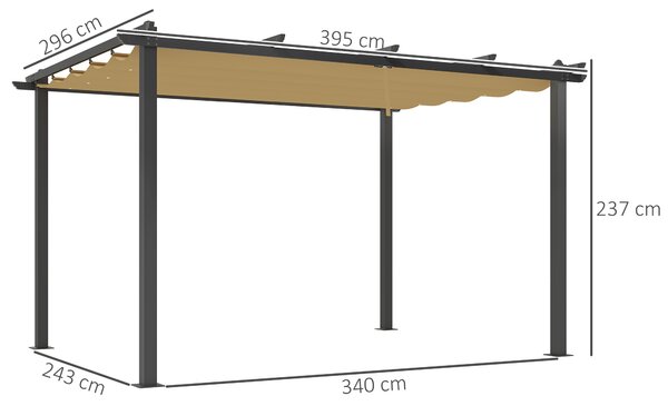 Outsunny 3x4m Aluminium Pergola with Retractable Roof, Heavy Duty Outdoor Patio Canopy Shelter with Weather Resistant Frame, Khaki Aosom UK