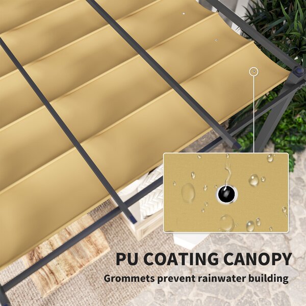 Outsunny 3x4m Aluminium Pergola with Retractable Roof, Heavy Duty Outdoor Patio Canopy Shelter with Weather Resistant Frame, Khaki Aosom UK