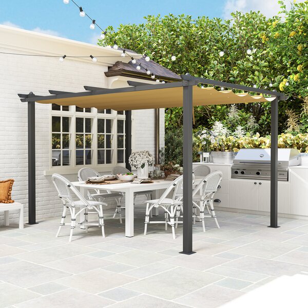 Outsunny 3x4m Aluminium Pergola with Retractable Roof, Heavy Duty Outdoor Patio Canopy Shelter with Weather Resistant Frame, Khaki Aosom UK
