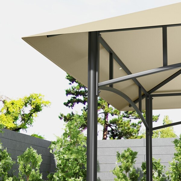 Outsunny 8' x 5' Grill Gazebo Canopy, Double Tiered Outdoor BBQ Gazebo Shelter with 2 Shelves, Storage Baskets, Hook for Barbecue, Picnic, Beige