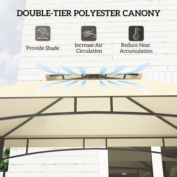 Outsunny 8' x 5' Grill Gazebo Canopy, Double Tiered Outdoor BBQ Gazebo Shelter with 2 Shelves, Storage Baskets, Hook for Barbecue, Picnic, Beige