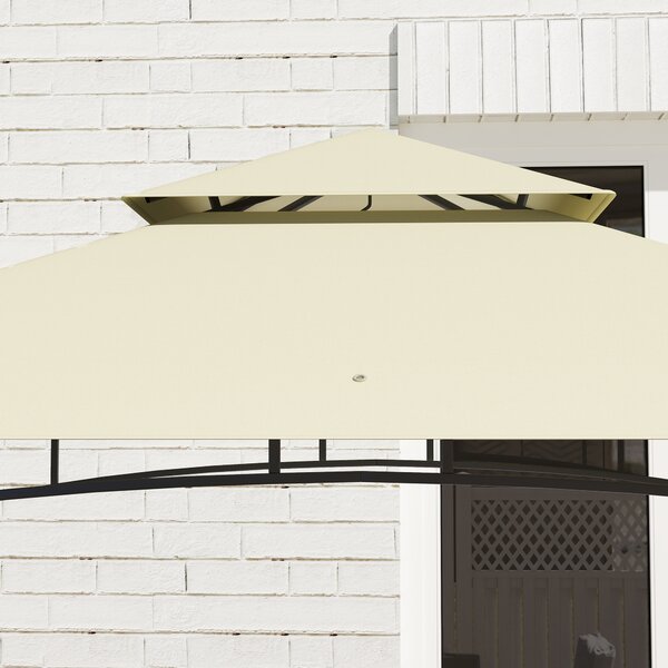 Outsunny 8' x 5' Grill Gazebo Canopy, Double Tiered Outdoor BBQ Gazebo Shelter with 2 Shelves, Storage Baskets, Hook for Barbecue, Picnic, Beige