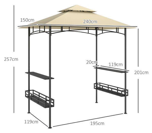 Outsunny 8' x 5' Grill Gazebo Canopy, Double Tiered Outdoor BBQ Gazebo Shelter with 2 Shelves, Storage Baskets, Hook for Barbecue, Picnic, Beige
