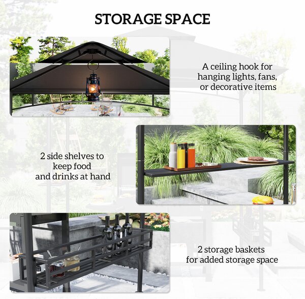 Outsunny 150 x 240cm BBQ Grill Gazebo, with Shelves - Grey
