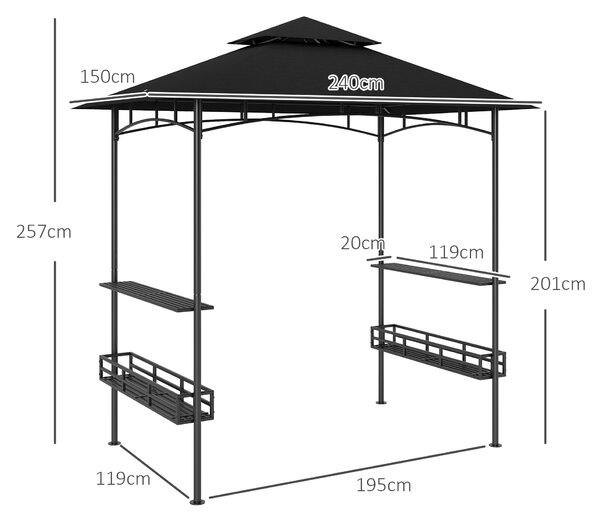 Outsunny 150 x 240cm BBQ Grill Gazebo, with Shelves - Grey