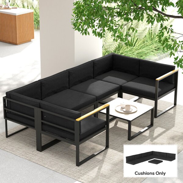 Outsunny Replacement Cushions for Rattan Furniture, 14 Piece Outdoor Seat Cushion Pad for Patio, 7 Seat Cushions and 7 Back Cushions, Black
