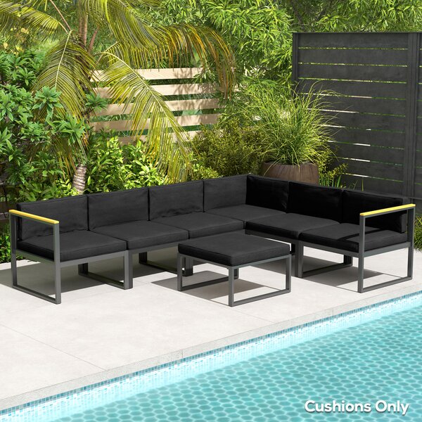 Outsunny Replacement Cushions for Rattan Furniture, 14 Piece Outdoor Seat Cushion Pad for Patio, 7 Seat Cushions and 7 Back Cushions, Black