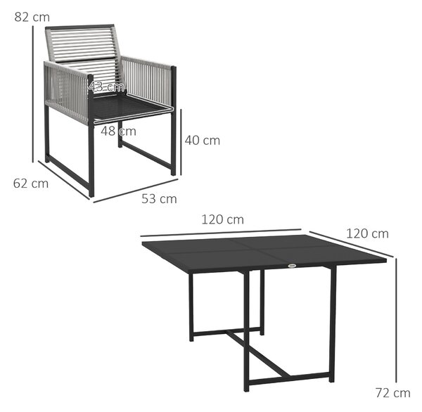Outsunny Five-Piece Metal Dining Set, with Folding Back Chairs, Light Grey