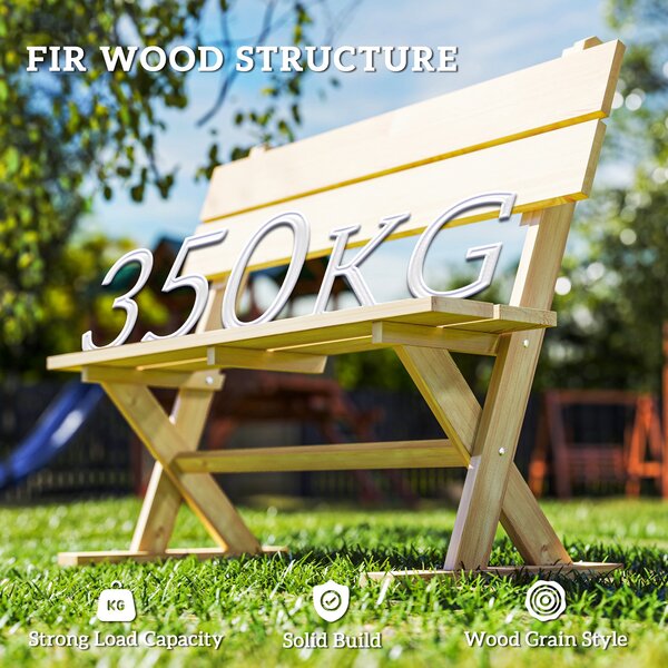 Outsunny 2 Seater Wooden Garden Bench, Fir Wood Outdoor Bench with Slatted Seat, Sloping Back and Wide Feet for Patio, Park, Natural Wood
