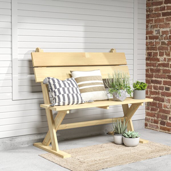 Outsunny 2 Seater Wooden Garden Bench, Fir Wood Outdoor Bench with Slatted Seat, Sloping Back and Wide Feet for Patio, Park, Natural Wood