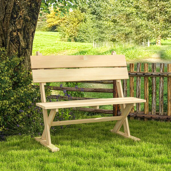 Outsunny 2 Seater Wooden Garden Bench, Fir Wood Outdoor Bench with Slatted Seat, Sloping Back and Wide Feet for Patio, Park, Natural Wood