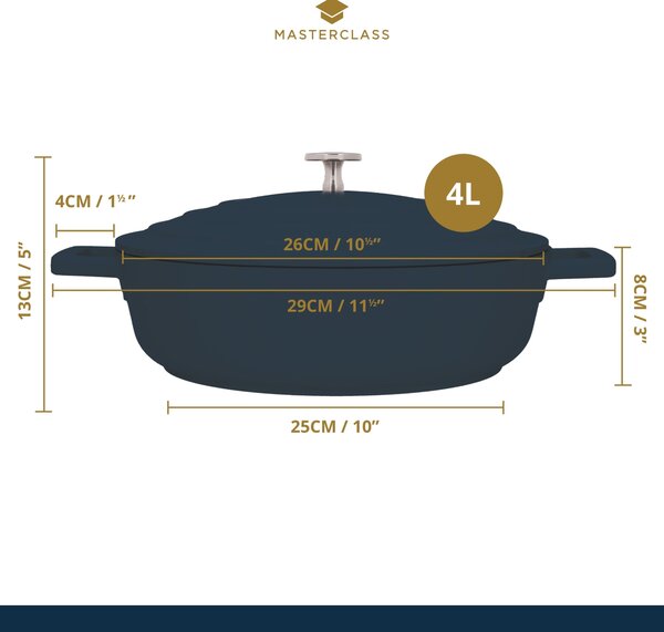 MasterClass Non-Stick Cast Aluminium 28cm Shallow Casserole Dish, 4L