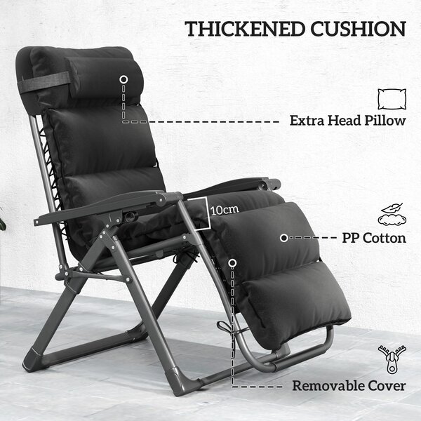 Outsunny Set of 2 Sun Loungers, Reclining Garden Chairs with Cushions, Adjustable Backrest Outdoor Patio Sunbeds, Black Aosom UK
