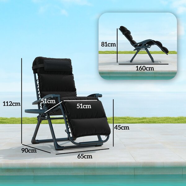 Outsunny Set of 2 Sun Loungers, Reclining Garden Chairs with Cushions, Adjustable Backrest Outdoor Patio Sunbeds, Black Aosom UK