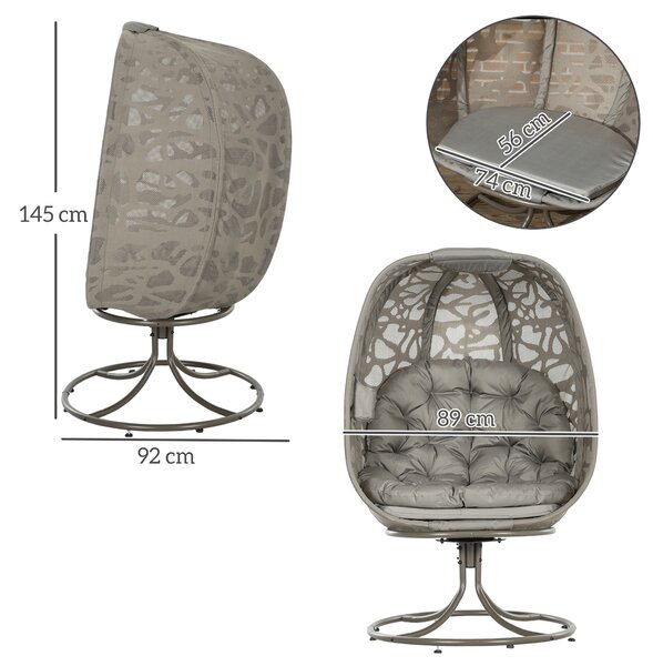 Outsunny Swivel Egg Chair with Cushions, Indoor Outdoor Lounge Chair for Balcony, Poolside, Patio and Living Room, Sand Brown