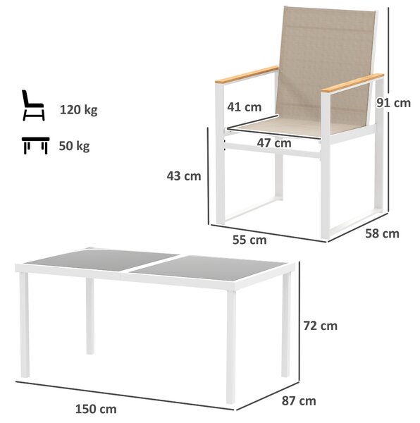 Outsunny 5 Piece Garden Furniture Set, Outdoor Patio Set with 4 Armchairs & Tempered Glass Table, Ideal for Deck, Balcony & Garden Aosom UK
