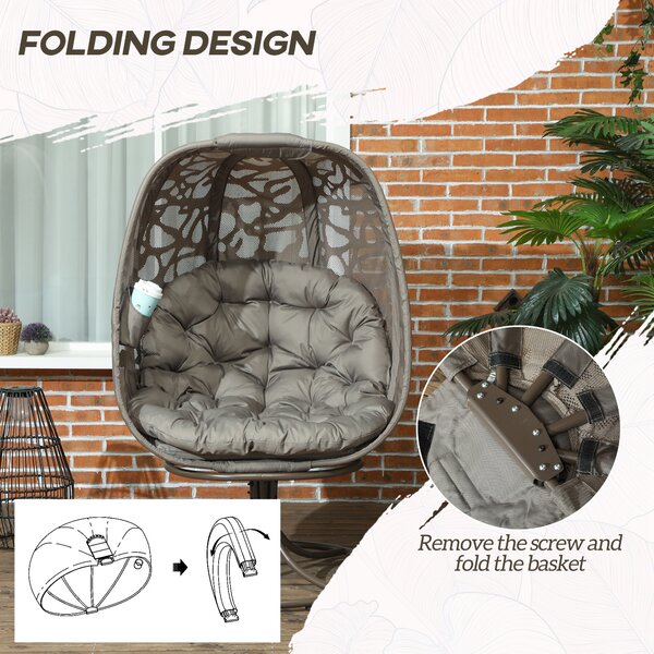 Outsunny Swivel Egg Chair with Cushions, Indoor Outdoor Lounge Chair for Balcony, Poolside, Patio and Living Room, Sand Brown