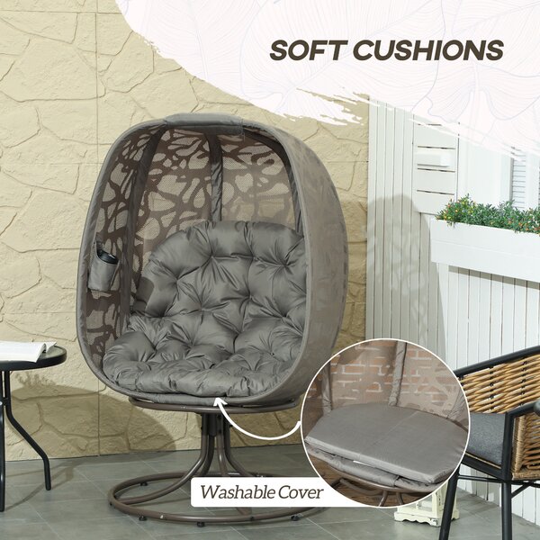 Outsunny Swivel Egg Chair with Cushions, Indoor Outdoor Lounge Chair for Balcony, Poolside, Patio and Living Room, Sand Brown