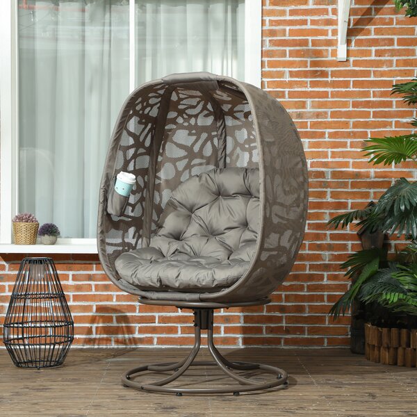 Outsunny Swivel Egg Chair with Cushions, Indoor Outdoor Lounge Chair for Balcony, Poolside, Patio and Living Room, Sand Brown