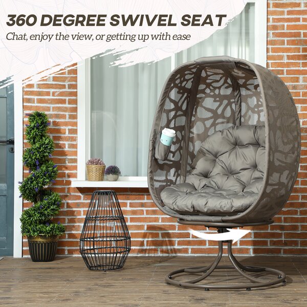Outsunny Swivel Egg Chair with Cushions, Indoor Outdoor Lounge Chair for Balcony, Poolside, Patio and Living Room, Sand Brown