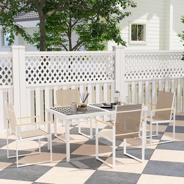 Outsunny 5 Piece Garden Furniture Set, Outdoor Patio Set with 4 Armchairs & Tempered Glass Table, Ideal for Deck, Balcony & Garden Aosom UK