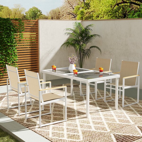 Outsunny 5 Piece Garden Furniture Set, Outdoor Patio Set with 4 Armchairs & Tempered Glass Table, Ideal for Deck, Balcony & Garden Aosom UK