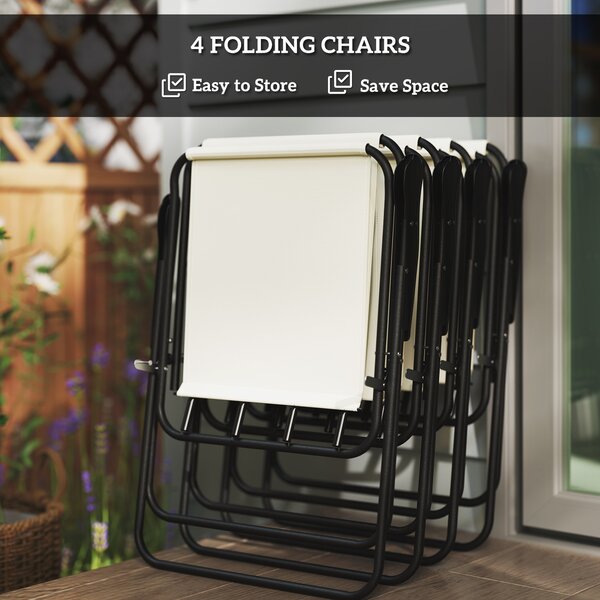 Outsunny 4 Seater Garden Furniture Set, Outdoor Garden Dining Set with Folding Chairs and Round Glass Top Table for Patio, Cream White