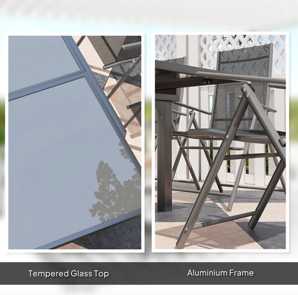 Outsunny 7 Piece Outdoor Dining Set with Extendable Table and 6 Folding Chairs for Patio, Balcony, Deck, Grey