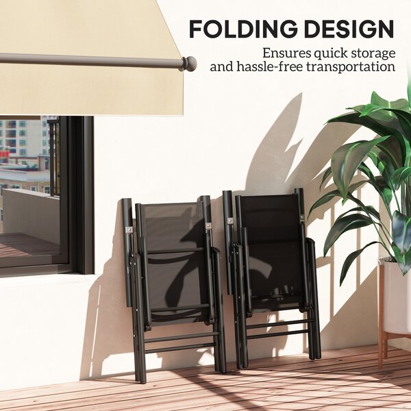 Outsunny Set of 2 Folding Chair, Aluminium Frame Outdoor Camping Chairs with Breathable Mesh Back and Seat, Armrests for Patio Deck Balcony, Black