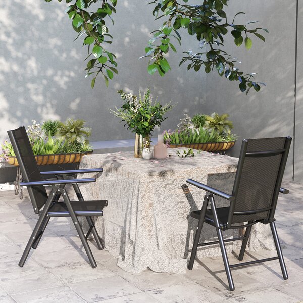 Outsunny Set of 2 Folding Chair, Aluminium Frame Outdoor Camping Chairs with Breathable Mesh Back and Seat, Armrests for Patio Deck Balcony, Black