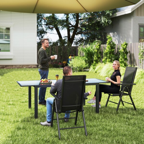 Outsunny Set of 2 Folding Chair, Aluminium Frame Outdoor Camping Chairs with Breathable Mesh Back and Seat, Armrests for Patio Deck Balcony, Black