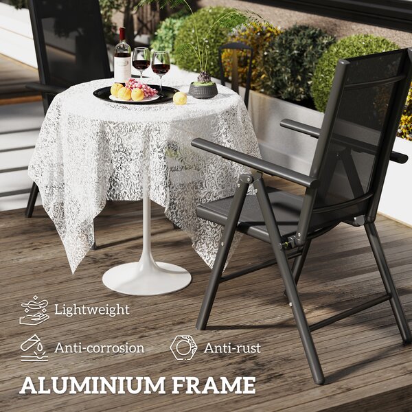 Outsunny Set of 2 Folding Chair, Aluminium Frame Outdoor Camping Chairs with Breathable Mesh Back and Seat, Armrests for Patio Deck Balcony, Black