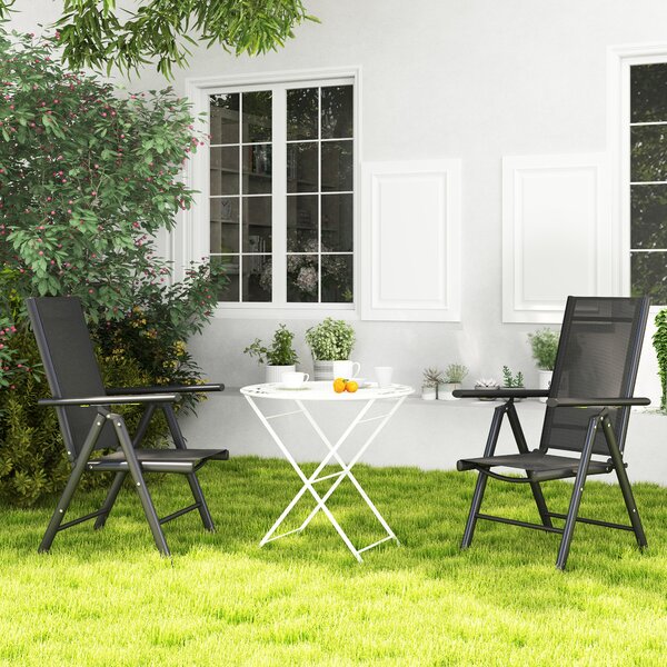 Outsunny Set of 2 Folding Chair, Aluminium Frame Outdoor Camping Chairs with Breathable Mesh Back and Seat, Armrests for Patio Deck Balcony, Black