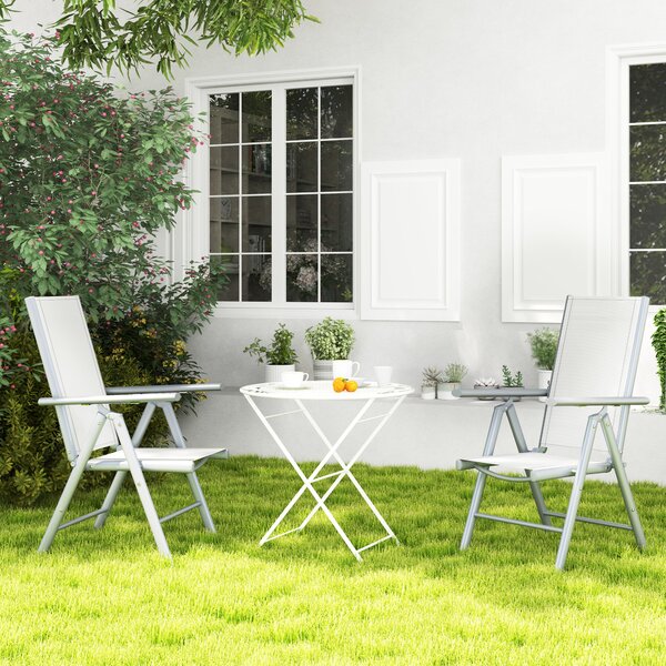 Outsunny Set of 2 Folding Chair, Aluminium Frame Outdoor Camping Chairs with Breathable Back and Seat, Armrests for Patio Deck Balcony, Light Grey