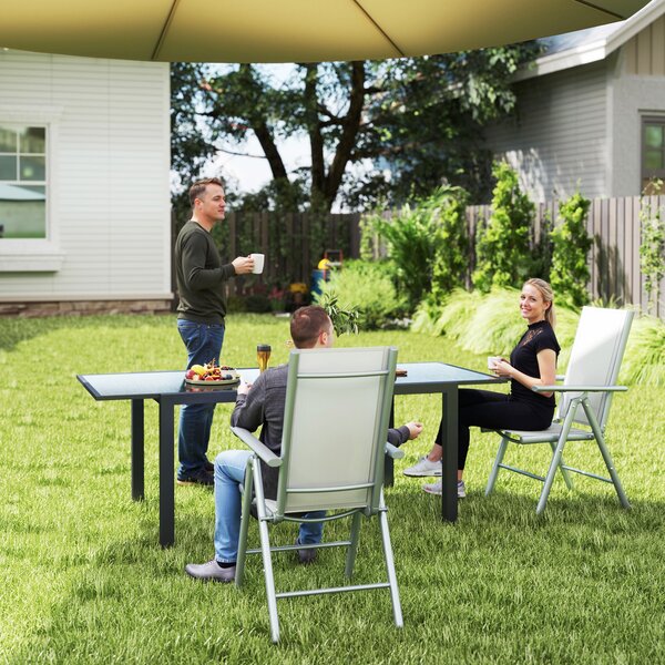 Outsunny Set of 2 Folding Chair, Aluminium Frame Outdoor Camping Chairs with Breathable Back and Seat, Armrests for Patio Deck Balcony, Light Grey