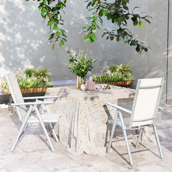 Outsunny Set of 2 Folding Chair, Aluminium Frame Outdoor Camping Chairs with Breathable Back and Seat, Armrests for Patio Deck Balcony, Light Grey