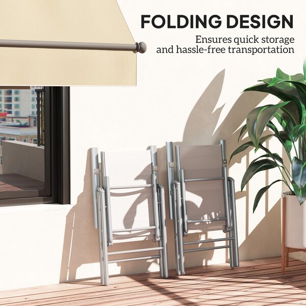 Outsunny Set of 2 Folding Chair, Aluminium Frame Outdoor Camping Chairs with Breathable Back and Seat, Armrests for Patio Deck Balcony, Light Grey