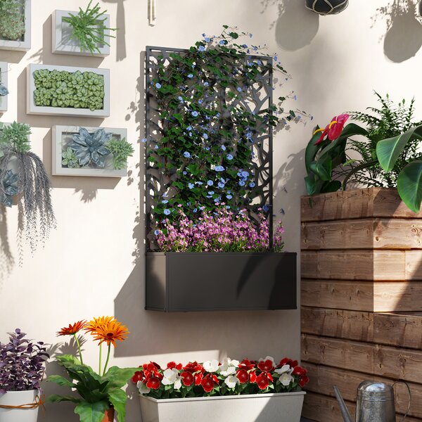 Outsunny Garden Bed with Privacy Screen, Wall Mounted or Freestanding Raised Planter for Climbing Plants, Flowers, Vegetables