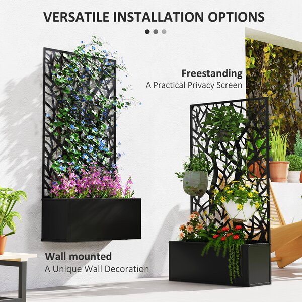 Outsunny Garden Bed with Privacy Screen, Wall Mounted or Freestanding Raised Planter for Climbing Plants, Flowers, Vegetables