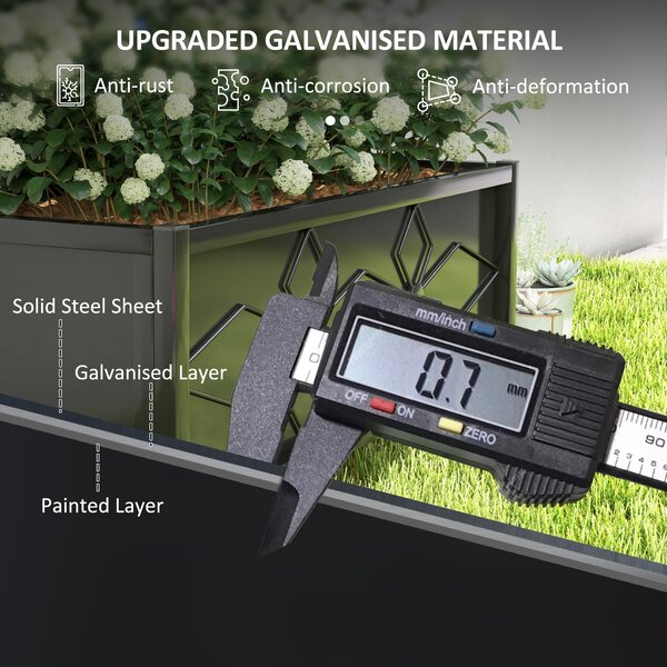 Outsunny Raised Bed for Garden with Trellis, Galvanised Planter Box with Diamond Pattern, Drainage Holes for Vegetables, 90 x 40 x 120 cm, Black