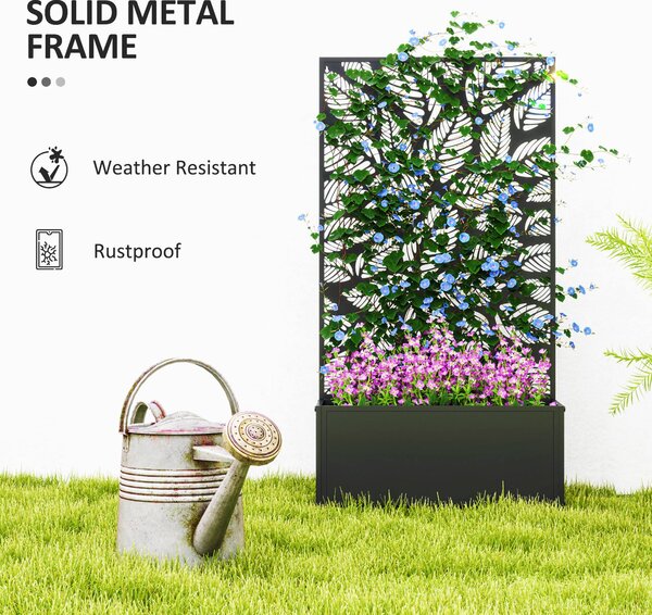 Outsunny Outdoor Metal Planter, with Back Trellis - Black