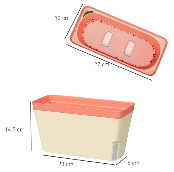 Outsunny Set of 3 Self Watering Plant Pots Outdoor, 27cm Rectangular Garden Planters with Visual Water Level Window for Indoor Outdoor