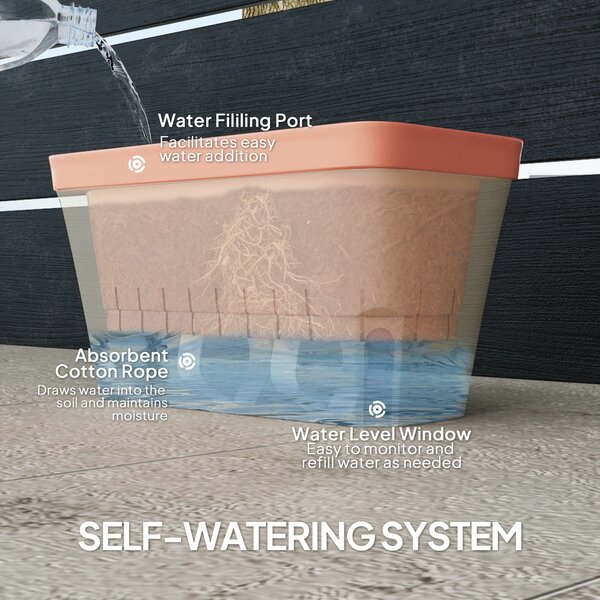 Outsunny Set of 3 Self Watering Plant Pots Outdoor, 27cm Rectangular Garden Planters with Visual Water Level Window for Indoor Outdoor