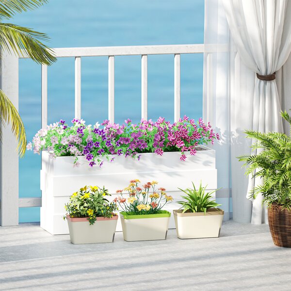 Outsunny Set of 3 Self Watering Plant Pots Outdoor, 27cm Rectangular Garden Planters with Visual Water Level Window for Indoor Outdoor