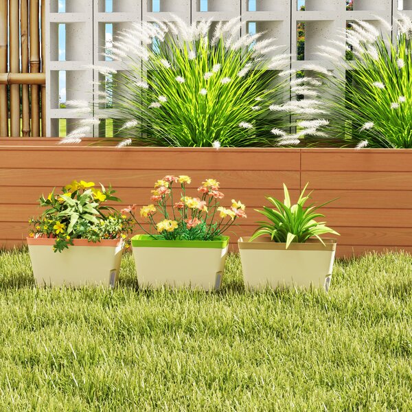 Outsunny Set of 3 Self Watering Plant Pots Outdoor, 27cm Rectangular Garden Planters with Visual Water Level Window for Indoor Outdoor