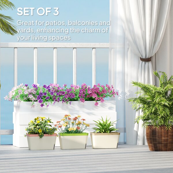 Outsunny Set of 3 Self Watering Plant Pots Outdoor, 27cm Rectangular Garden Planters with Visual Water Level Window for Indoor Outdoor