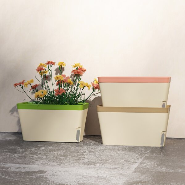 Outsunny Set of 3 Self Watering Plant Pots Outdoor, 27cm Rectangular Garden Planters with Visual Water Level Window for Indoor Outdoor